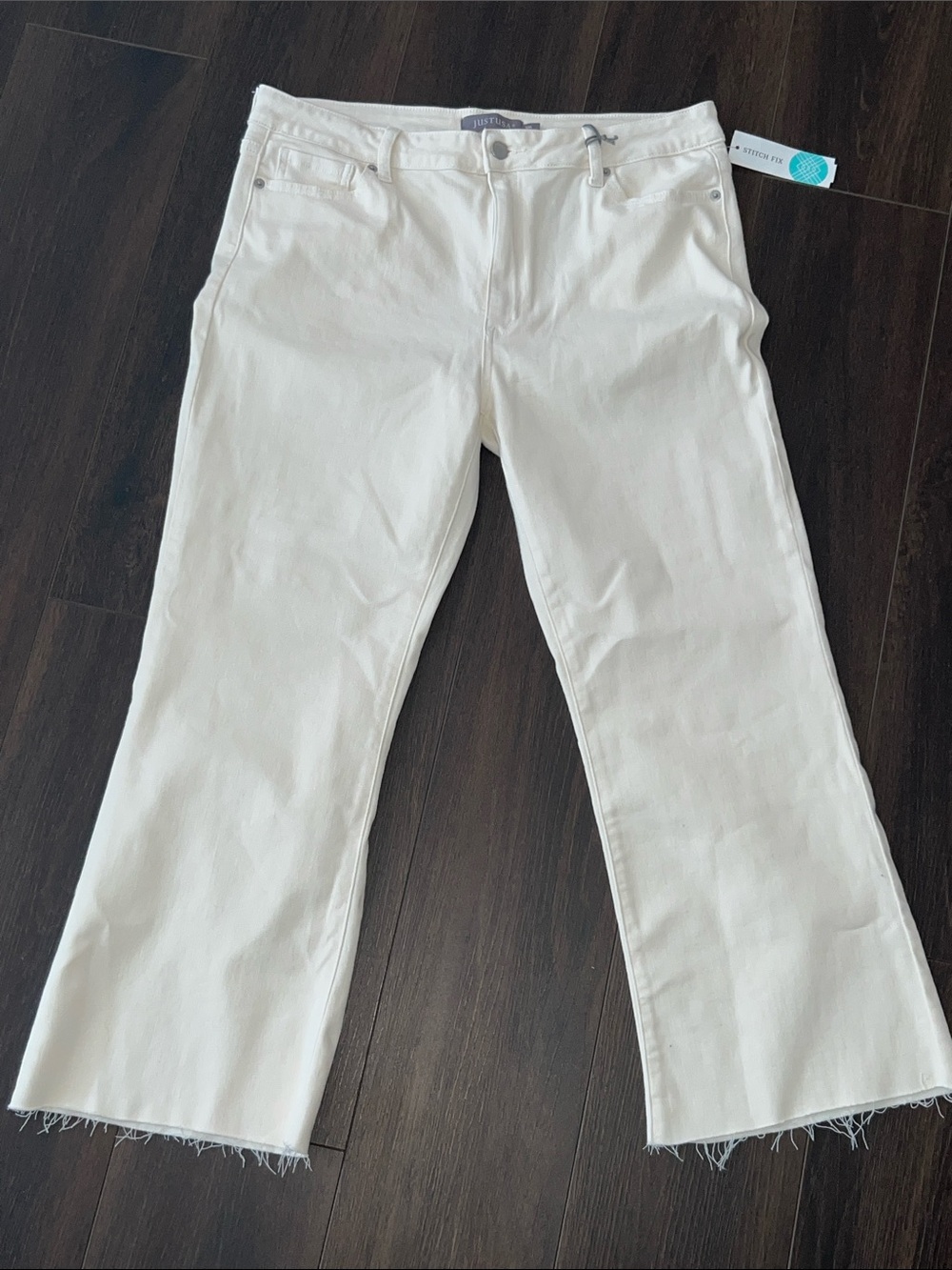 Just USA Stretchy Cropped Flare Jeans, Off White, Size: 14P